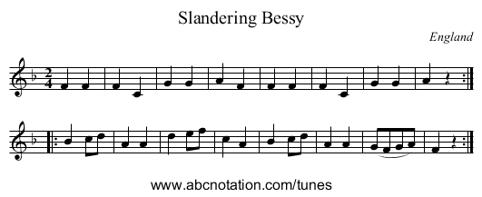 Slandering Bessy - staff notation