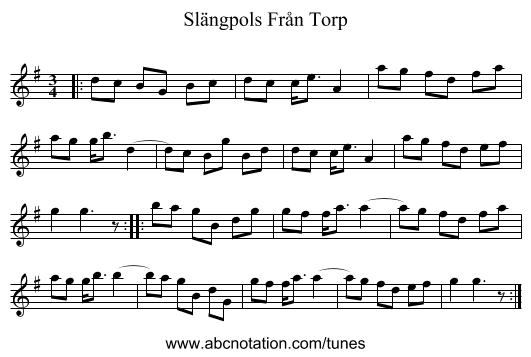 Slängpols Från Torp - staff notation