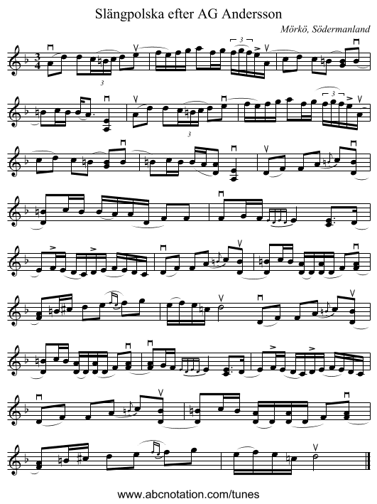 Slängpolska efter AG Andersson - staff notation