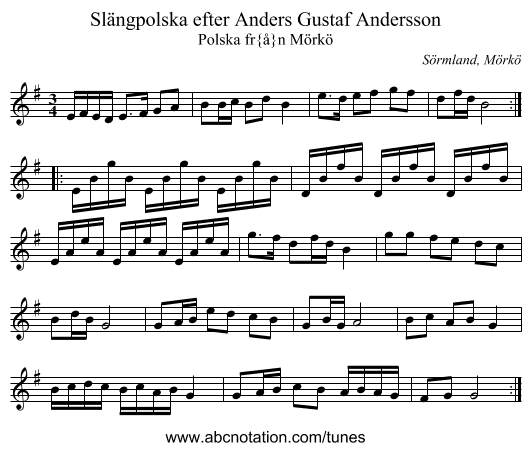 Sl&auml;ngpolska efter Anders Gustaf Andersson - staff notation