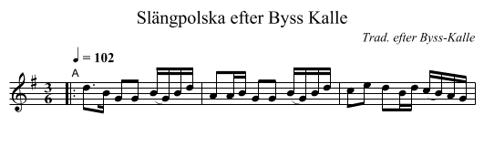 Sl&auml;ngpolska efter Byss Kalle - staff notation