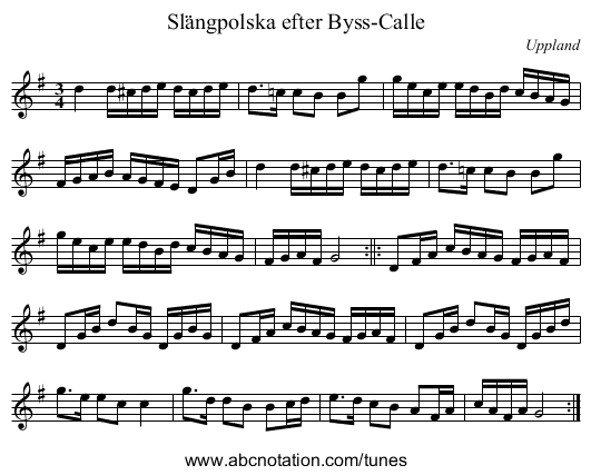 Sl&auml;ngpolska efter Byss-Calle - staff notation