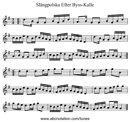 Slängpolska Efter Byss-Kalle - staff notation