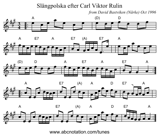 Sl&auml;ngpolska efter Carl Viktor Rulin - staff notation