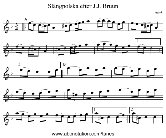 Sl&auml;ngpolska efter J.J. Bruun - staff notation