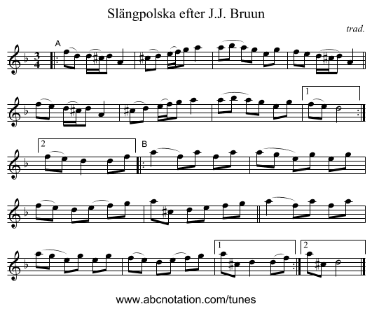 Sl&auml;ngpolska efter J.J. Bruun - staff notation
