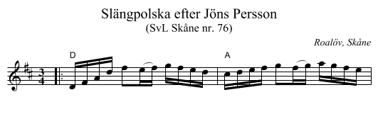 Slängpolska efter Jöns Persson - staff notation