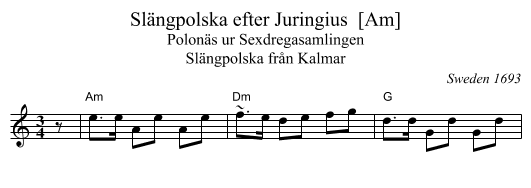 Sl&auml;ngpolska efter Juringius  [Am] - staff notation