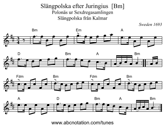 Sl&auml;ngpolska efter Juringius  [Bm] - staff notation