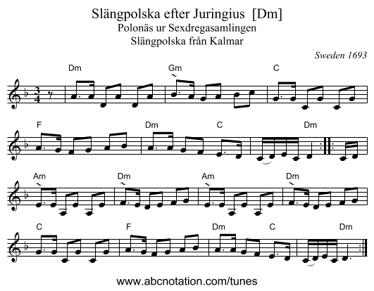 Sl&auml;ngpolska efter Juringius  [Dm] - staff notation