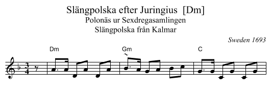 Sl&auml;ngpolska efter Juringius  [Dm] - staff notation