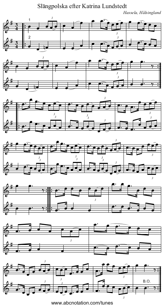 Slängpolska efter Katrina Lundstedt - staff notation