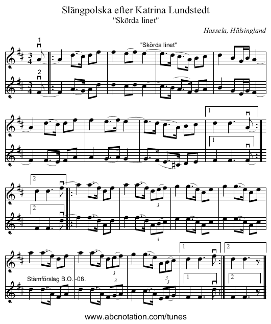 Slängpolska efter Katrina Lundstedt - staff notation