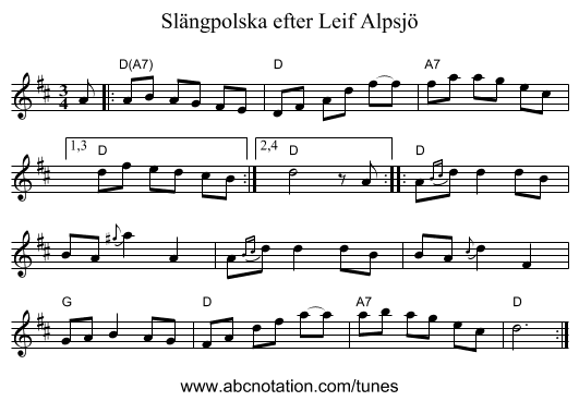 Sl&auml;ngpolska efter Leif Alpsj&ouml; - staff notation