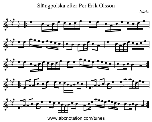 Slängpolska efter Per Erik Olsson - staff notation