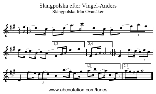 Slängpolska efter Vingel-Anders - staff notation