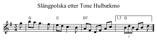 Sl&auml;ngpolska etter Tone Hulb&aelig;kmo - staff notation
