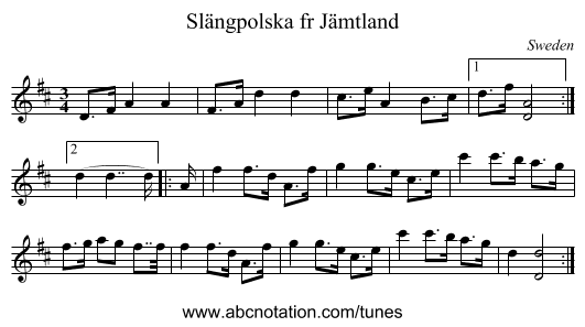 Slängpolska fr Jämtland - staff notation