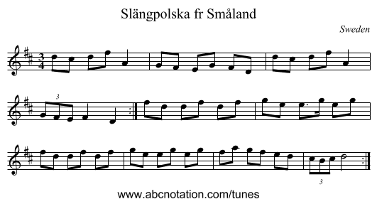 Slängpolska fr Småland - staff notation