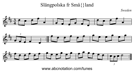 Slängpolska fr Sm&aring;land - staff notation