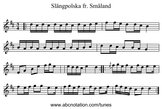 Slängpolska fr. Småland - staff notation