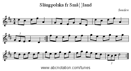 Sl&auml;ngpolska fr Sm&aring;land - staff notation