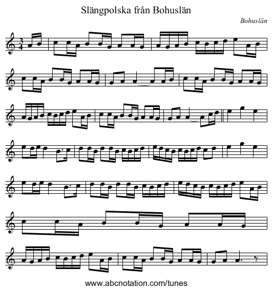 Slängpolska från Bohuslän - staff notation