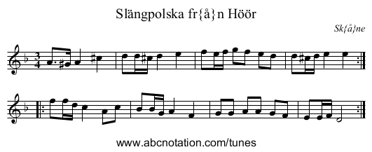 Sl&auml;ngpolska fr&aring;n H&ouml;&ouml;r - staff notation