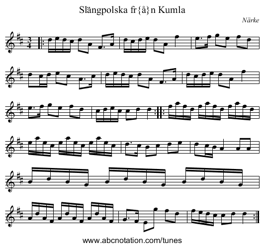 Sl&auml;ngpolska fr&aring;n Kumla - staff notation