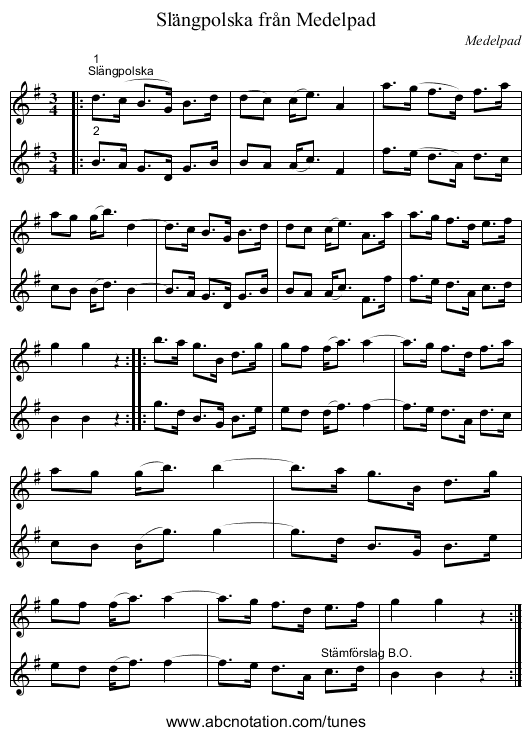 Slängpolska från Medelpad - staff notation