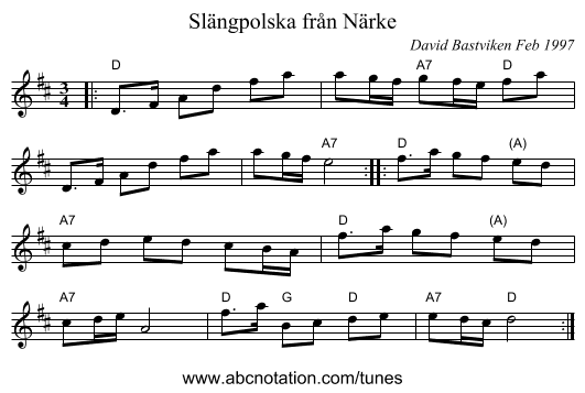 Sl&auml;ngpolska fr&aring;n N&auml;rke - staff notation