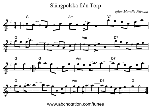 Sl&auml;ngpolska fr&aring;n Torp - staff notation