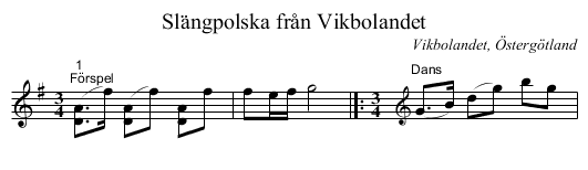 Slängpolska från Vikbolandet - staff notation