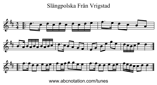Slängpolska Från Vrigstad - staff notation