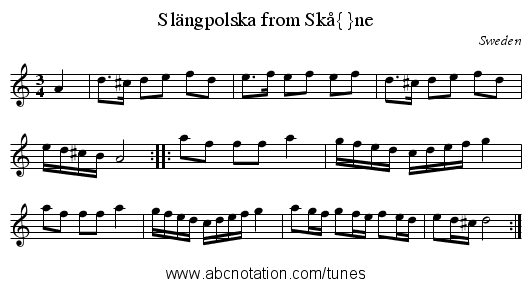 Sl&auml;ngpolska from Sk&aring;ne - staff notation