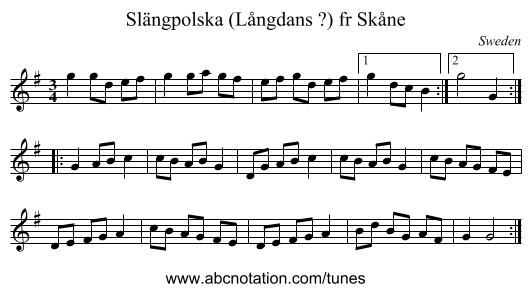 Slängpolska (Långdans ?) fr Skåne - staff notation