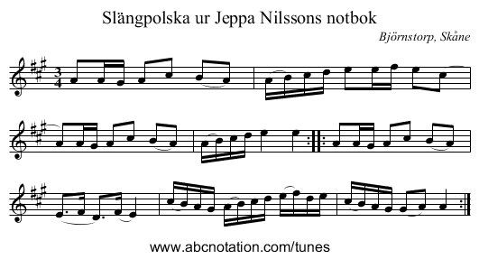 Slängpolska ur Jeppa Nilssons notbok - staff notation