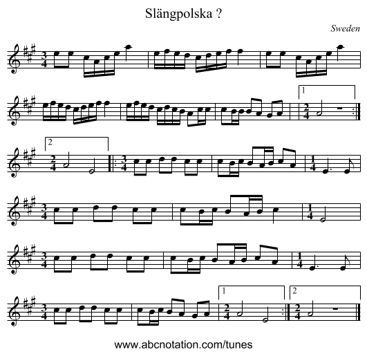 Slängpolska ? - staff notation