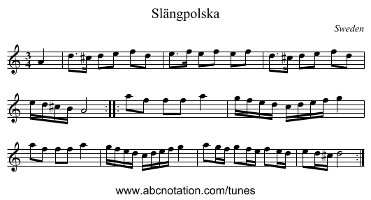 Slängpolska - staff notation