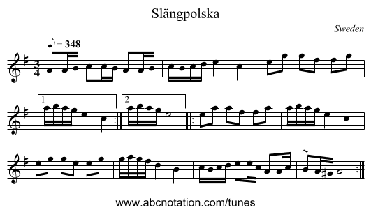 Slängpolska - staff notation