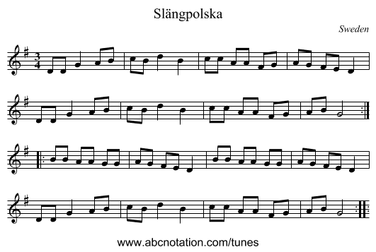 Slängpolska - staff notation