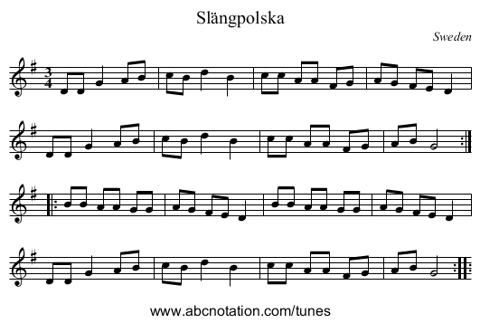 Sl&auml;ngpolska - staff notation