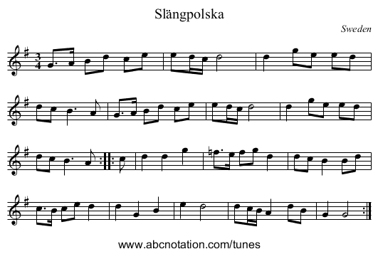 Sl&auml;ngpolska - staff notation