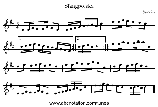 Sl&auml;ngpolska - staff notation