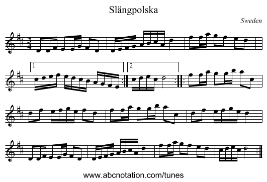 Slängpolska - staff notation