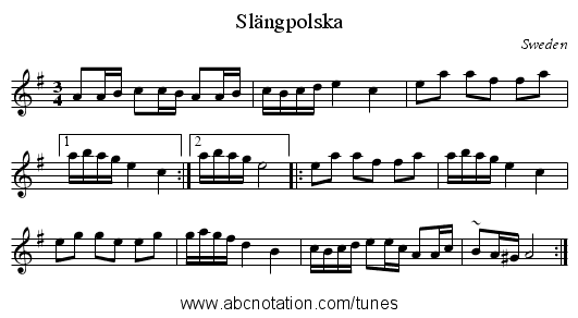 Sl&auml;ngpolska - staff notation