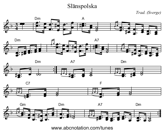 Sl&auml;nspolska - staff notation