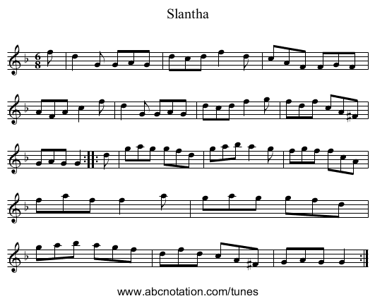 Slantha - staff notation
