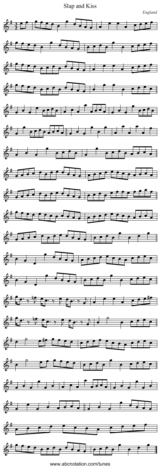 Slap and Kiss - staff notation