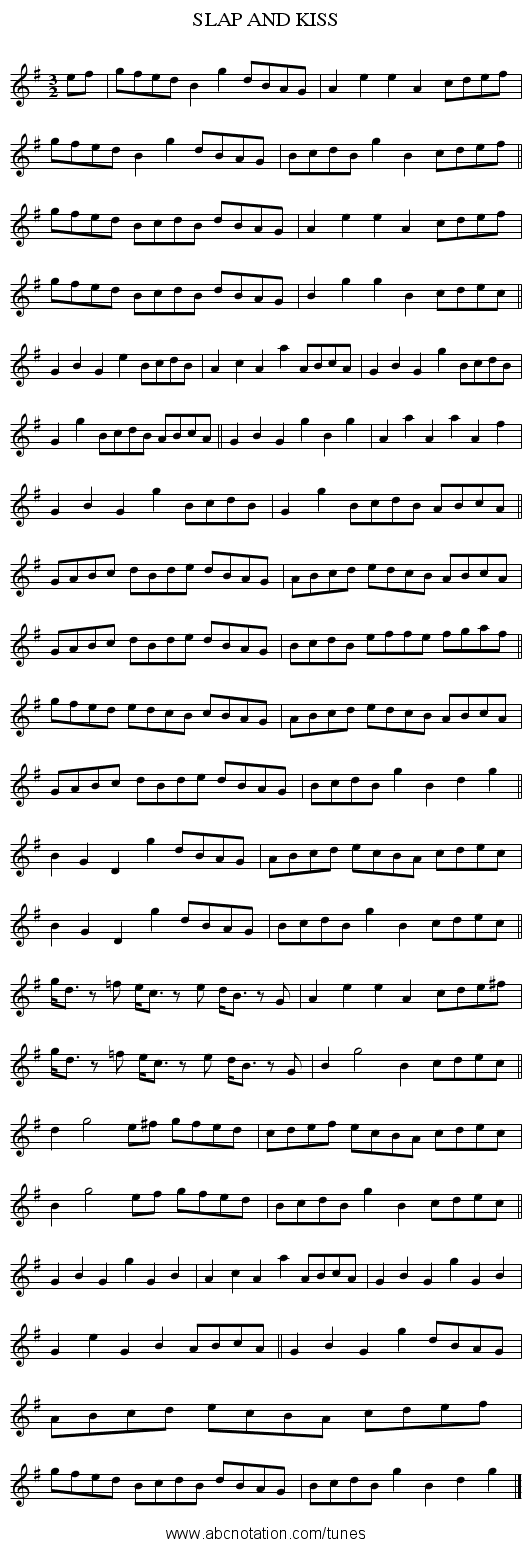 SLAP AND KISS - staff notation